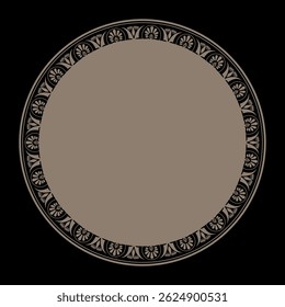 Vetor oriental quadro redondo com arabescos, motivos florais. Borda redonda decorativa abstrata. Círculo, anel da Idade Média. Círculo da Grécia Antiga, Império Romano. Para cerâmica, têxteis, bordados,