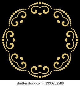 Oriental vector round frame with golden dots. Golden border. Greeting card with place for text