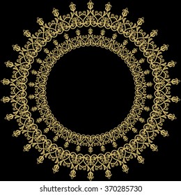 Oriental vector round golden ornament with arabesques and floral elements