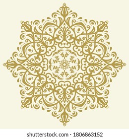 Oriental vector round golden pattern with arabesques and floral elements. Traditional classic ornament. Vintage pattern with arabesques