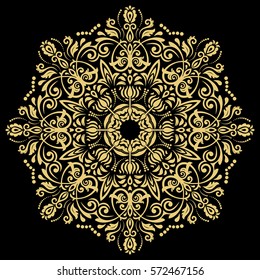 Oriental vector round golden pattern with arabesques and floral elements. Traditional classic ornament. Vintage pattern with arabesques.