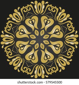 Oriental vector round golden pattern with arabesques and floral elements. Traditional classic ornament. Vintage pattern with arabesques
