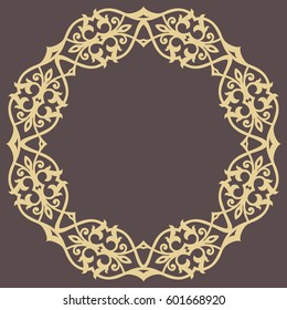 Oriental vector round golden pattern with arabesques and floral elements. Traditional classic ornament. Vintage pattern with arabesques