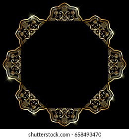 Oriental vector round golden pattern with arabesques and floral elements. Traditional classic ornament. Vintage pattern with arabesques