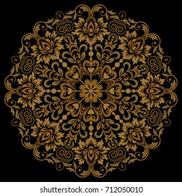 Oriental vector round golden pattern with arabesques and floral elements