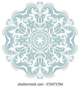 Oriental vector round light blue pattern with arabesques and floral elements. Traditional classic ornament. Vintage pattern with arabesques.