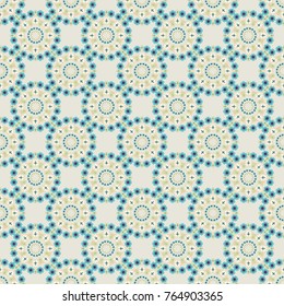 Oriental vector round mandalas. Vintage with arabesques. Gray, blue and beige colored seamless pattern with arabesques and floral elements. Traditional classic ornament.