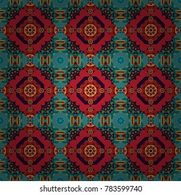 Oriental vector round mandalas. Vintage with arabesques. Brown, blue and red colored seamless pattern with arabesques and floral elements. Traditional classic ornament.