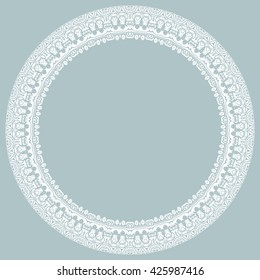 Oriental vector round white frame with arabesques and floral elements. Floral fine border. Greeting card with place for text