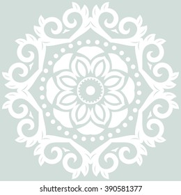 Oriental vector round white ornament with arabesques and floral elements. Floral fine pattern