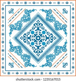 Oriental vector scarf,ethnic pattern,symmetric texture,traditional background,shawl,bandana,scarf print. 