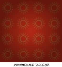 Oriental vector seamless pattern with arabesques, mandala and floral elements. Traditional classic ornament in yellow, red and orange colors. Vintage pattern with arabesques.