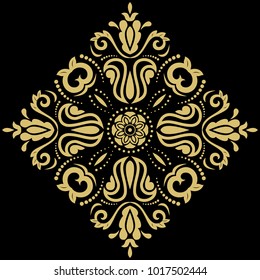 Oriental vector sqaure golden pattern with arabesques and floral elements. Traditional classic ornament. Vintage pattern with arabesques