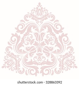 Oriental vector triangular pattern with arabesques and floral elements. Traditional classic pink ornament