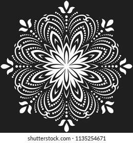 Oriental vector white round pattern with arabesques and floral elements. Traditional classic ornament. Vintage pattern with arabesques