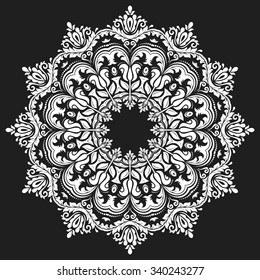 Oriental vector white round pattern with arabesques and floral elements. Traditional classic ornament