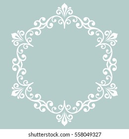 Oriental vector white round pattern with arabesques and floral elements. Traditional classic ornament. Vintage pattern with arabesques.