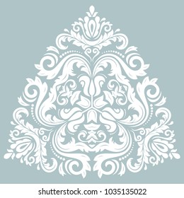 Oriental vector white triangular pattern with arabesques and floral elements. Traditional classic ornament. Vintage pattern with arabesques