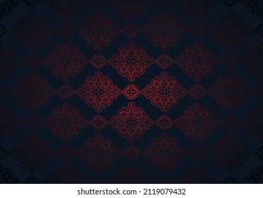 Oriental vintage background with Indo-Persian ornament. Royal, luxurious wallpaper in dark blue and red color.Background for cover, postcard, ad, leaflet, label, poster, banner and invitations. Vector