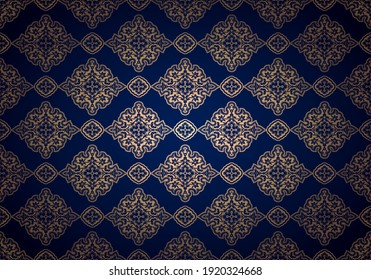 Oriental vintage background with Indo-Persian ornaments. Royal, luxurious wallpaper in ultramarine blue with gold. Vector illustration