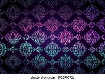 Oriental vintage background with Indo-Persian ornaments. A royal, luxurious wallpaper in the color of the northern lights. Vector illustration