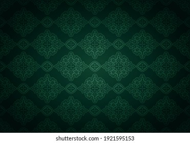 Oriental vintage background with Indo-Persian ornaments. Royal, luxurious wallpaper in dark green. Vector illustration