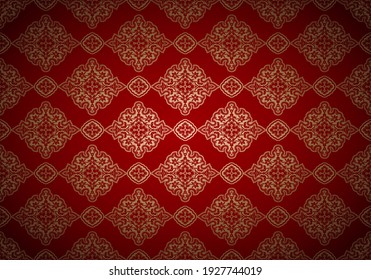 Oriental vintage background with Indo-Persian ornaments. Royal, luxurious wallpaper in red and gold color. Vector illustration