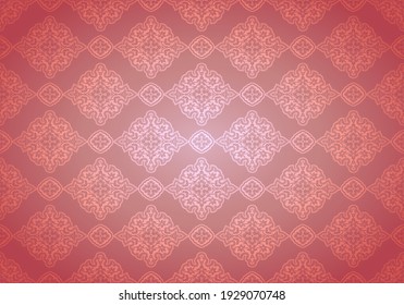 Oriental vintage background with Indo-Persian ornaments. Royal, luxurious coral pink wallpaper. Vector illustration