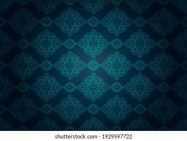 Oriental vintage background with Indo-Persian ornaments. Royal, luxurious wallpaper in blue-green, light blue. Vector illustration