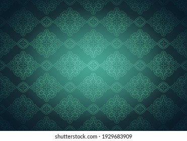 Oriental vintage background with Indo-Persian ornaments. Royal, luxurious wallpaper in green. Vector illustration