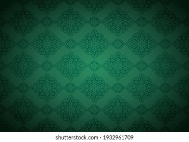 Oriental vintage background with Indo-Persian ornaments. Royal, luxurious wallpaper in green. Vector illustration