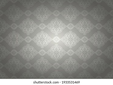 Oriental vintage background with Indo-Persian ornaments. Royal, luxurious wallpaper in silver color. Vector illustration	