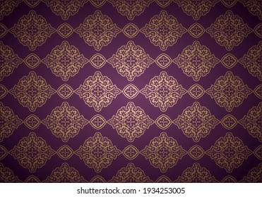 Oriental vintage background with Indo-Persian ornaments. Royal, luxurious wallpaper in purple and gold colors. Vector illustration	