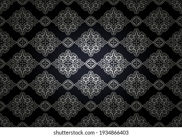 Oriental vintage background with Indo-Persian ornaments. Royal, luxurious wallpaper in black and silver. Vector illustration	