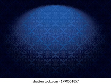 Oriental vintage background with Indo-Persian ornaments. Royal, luxurious wallpaper in ultramarine blue with stage lighting. Vector illustration