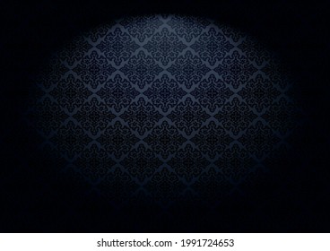 Oriental vintage background with Indo-Persian ornaments. Royal, luxurious black wallpaper with stage lighting. Vector illustration