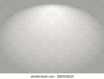 Oriental vintage background with Indo-Persian ornaments. Royal, luxurious wallpaper in white color with stage lighting. Vector illustration