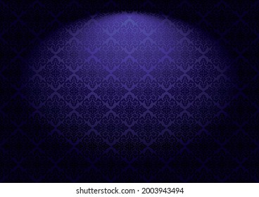 Oriental vintage background with Indo-Persian ornaments. Royal, luxurious wallpaper in dark purple, violet color with stage lighting. Vector illustration