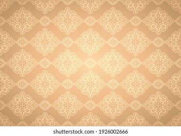 Oriental vintage floral background with Indo-Persian ornaments. Royal, luxurious wallpaper in gold color. Vector illustration