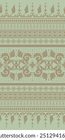 Oriental Vintage Paisley Leaf and Floral Rusty Gold on Olive Background Luxury Seamless Pattern High Fashion Textile Design Vintage Embroidery Border Motif print striped Exotic scroll Fancy ornament