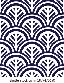 Patrón de olas orientales de Japón en azul. Patrón de kimono japonés clásico, sin inconfundibles, con motivos de escamas de conchas o peces. Ornamento abstracto asiático o chino. Para el embalaje o el diseño textil