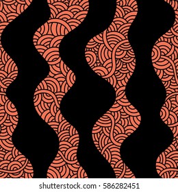 Oriental waves. Graphic ornament. Fish skin texture. Vector seamless pattern with abstract scale.