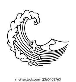 Oriental waves icon japan. Stylized ocean wave curl, japan style tsunami, sea swirl graphic. Oceanic water asian decorative ornamental splashes element. Sea wave line art vector illustration