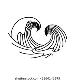 Oriental waves icon japan. Stylized ocean wave curl, japan style tsunami, sea swirl graphic. Oceanic water asian decorative ornamental splashes element. Sea wave line art vector illustration