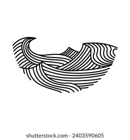 Icono de olas orientales japón. Curl estilizado de olas oceánicas, tsunami al estilo japonés, barrido de mar gráfico. Agua oceánica asiática decorativa elemento de salpicaduras ornamentales. Ilustración vectorial de la línea de onda marina