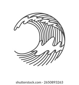 Oriental waves icon japan. Stylized ocean wave curl, japan style tsunami, sea swirl graphic. Oceanic water asian decorative ornamental splashes element. Sea wave line art vector illustration
