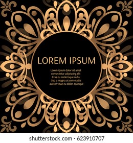 Oriental wedding design. Luxury background vector. Gold black pattern frame. Indian mandala ornament for bridal fashion, art deco print, beauty spa salon or royal holiday party cards.