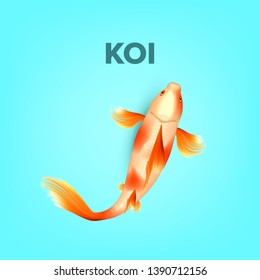 Oriental White With Orange Spots Carp Koi Vector. Koi Asian Decorative Colorful Fish Swimming In Water Of Ponds And Lakes. Chinese Goldfish And Traditional Fishery Top View Illustration