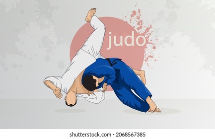 Oriental wrestling, judo. Wrestling of two men in Olympic judo wrestling.