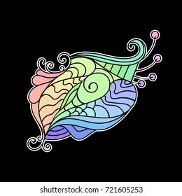 Oriental zentangle vector sketch in front of black background.